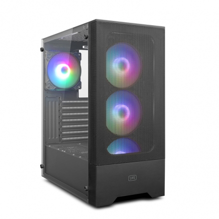 Caixa ATX 1LIFE c: beacon ARGB Vidro Temperado Preta
