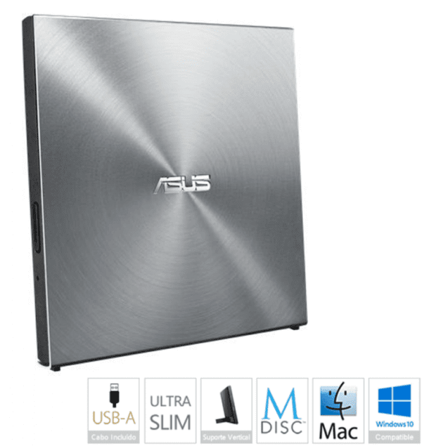 DRIVE ASUS DVDRW 8X Ultra Slim Cinza USB - SDRW-08U5S-U
