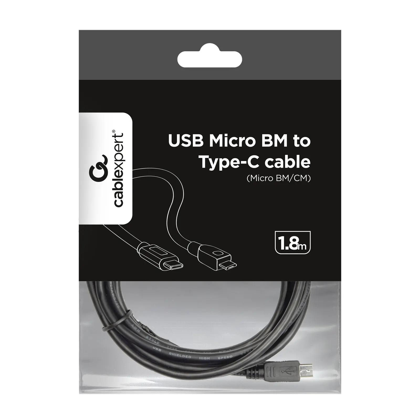 Cabo USB 2.0 Tipo C Macho -> Micro USB Macho 1.8m