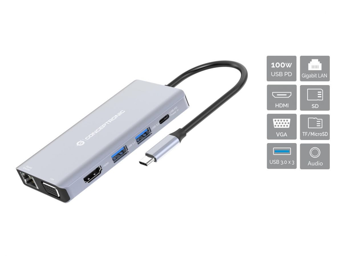 HUB CONCEPTRONIC 10in1 USB-C Multiportas