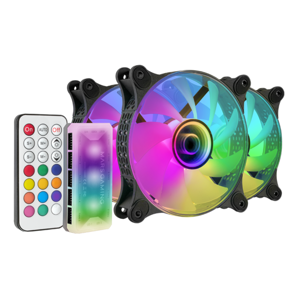 Kit Ventoinhas MARS GAMING MF-3DKIT Triple Pack ARGB Fan KIT 120mm Preto