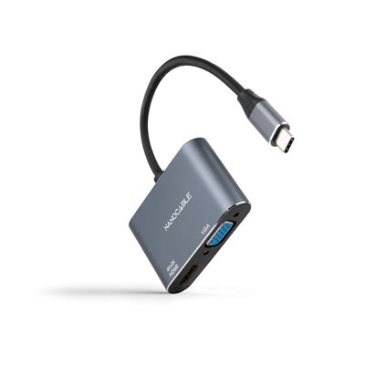 Adaptador NANOCABLE USB-C > HDMI + VGA 15CM Cinzento