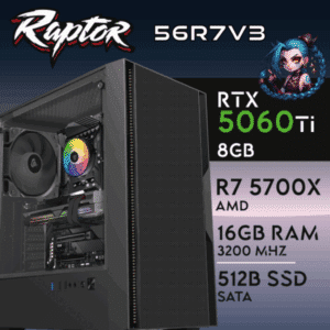 Computador Gaming NANOCHIP 56R7V3- RTX 5060 TI 8GB | RYZEN7 5700X | RAM 16GB | SSD SATA 512GB  | SEM SO| (Sem Sistema Operativo)