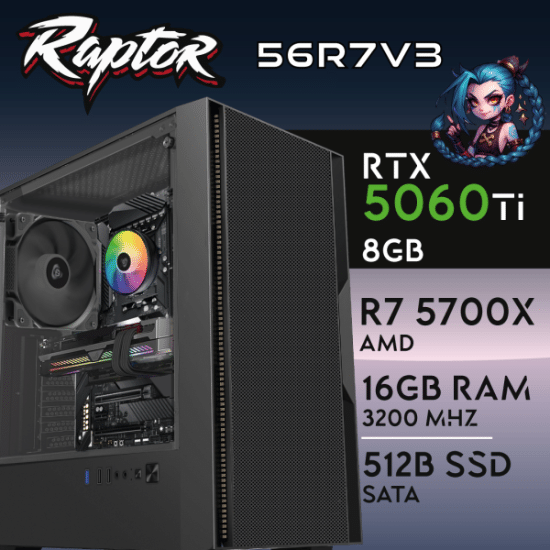 Computador Gaming NANOCHIP 56R7V3- RTX 5060 TI 8GB | RYZEN7 5700X | RAM 16GB | SSD SATA 512GB  | SEM SO| (Sem Sistema Operativo)