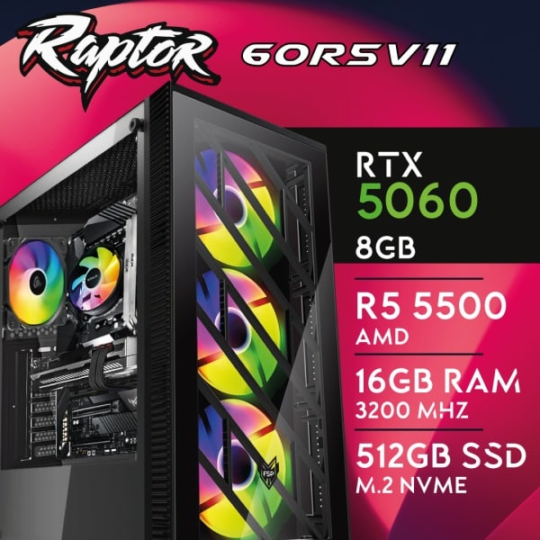 Computador Gaming NANOCHIP 60R5V11 - RTX 5060 8GB | RYZEN5 5500 | RAM 16GB DDR4 | SSD NVME 512GB | (Sem Sistema Operativo)