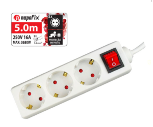 Bloco NAPOFIX Extensão Elétrica 3 Tomadas 5M Branco