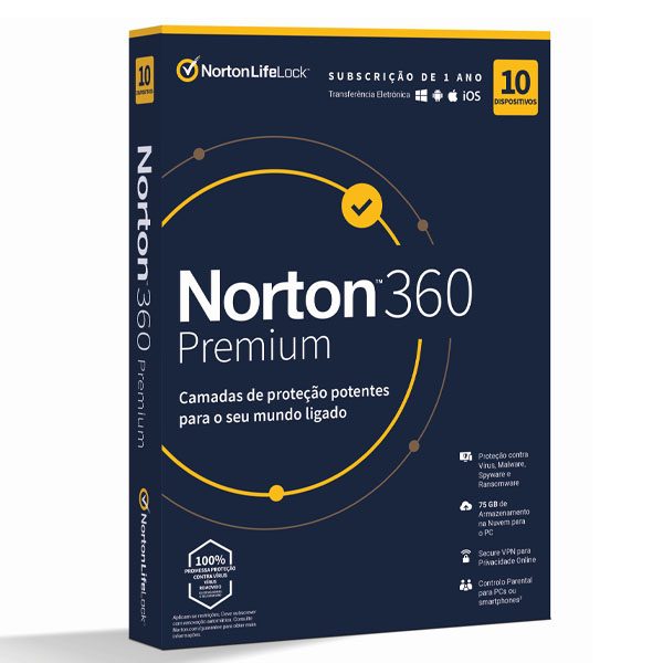 NORTON 360 Platinum, 100 GB, 1 Ano, 1 Pessoa, 20 Dispositivos