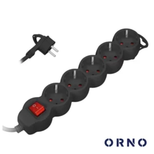 Bloco ORNO 5 Tomadas C/ Botão 3m Preto