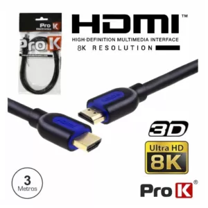 Cabo PROK HDMI DOURADO MACHO / MACHO 2.1 8K PRETO 3M Cabo PROK HDMI DOURADO MACHO / MACHO 2.1 8K PRETO 3M